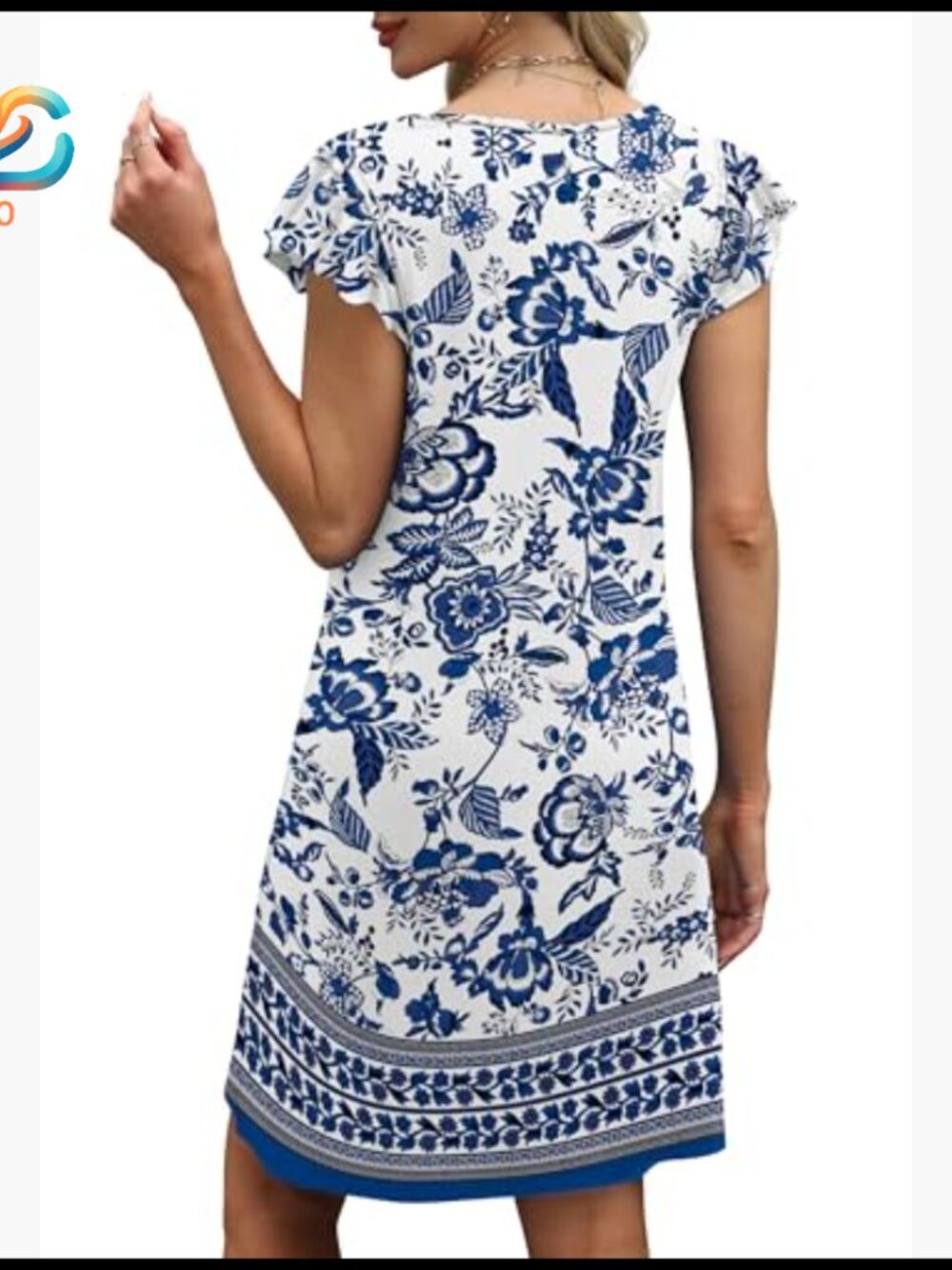 Knee-Length Swing Dress with Ruffle Sleeves and Pockets, Loose Fit - Picture 5 of 7